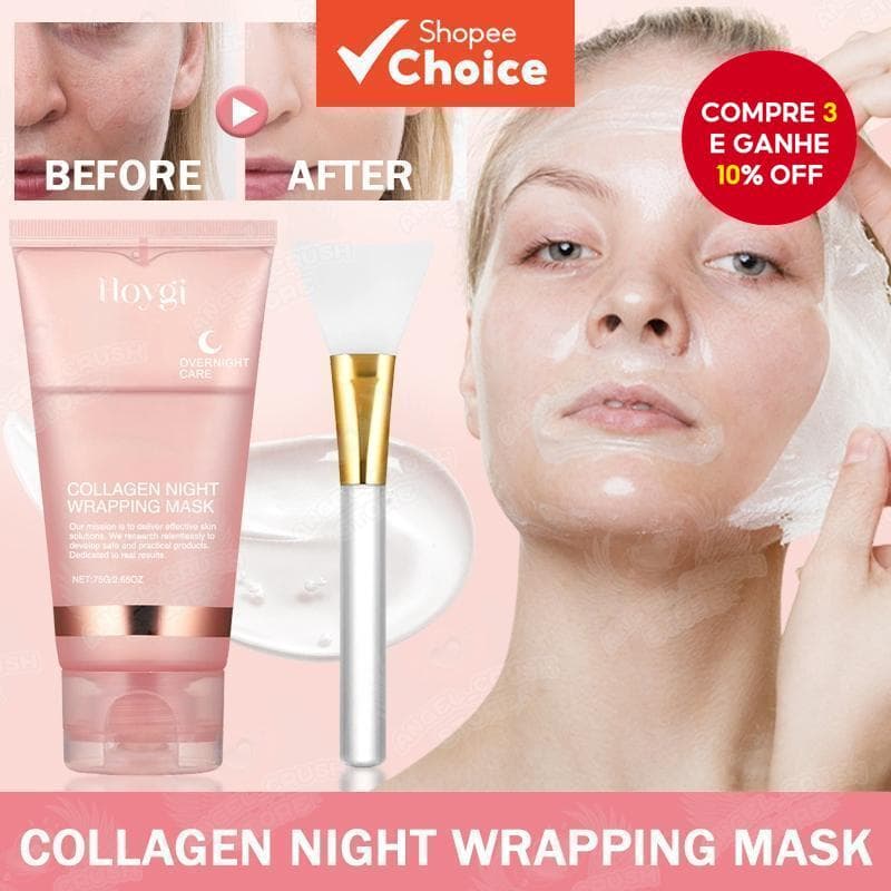 Máscara Facial Colágeno Noturna Peel Off, Hidrolisada, para elasticidade, hidratação e redução de flacidez - 75g.