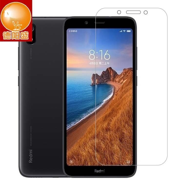Smartphone Xiaomi Redmi 7A preto com película de vidro temperado transparente na tela