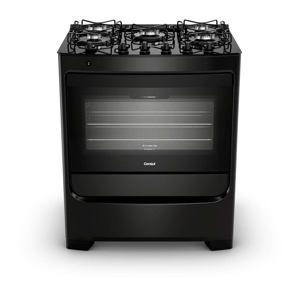 Fogão 5 Bocas Consul Mesa de Vidro Preto - CFS5VBE