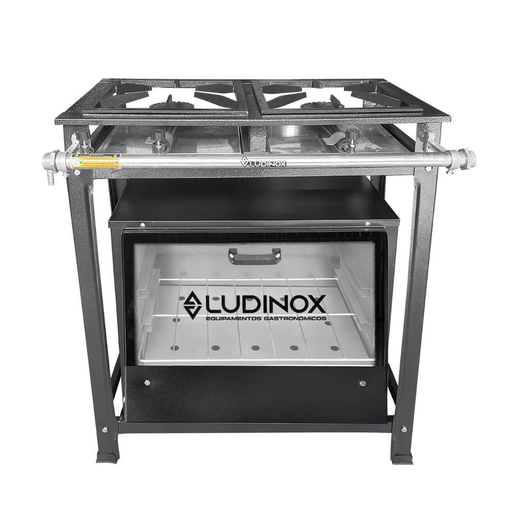Fogão industrial 2 bocas com forno 60 litros porta vidro gás alta pressão