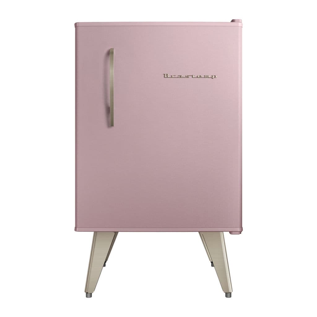 Frigobar Brastemp Retrô 76 Litros Rosa Quartzo contra fundo branco