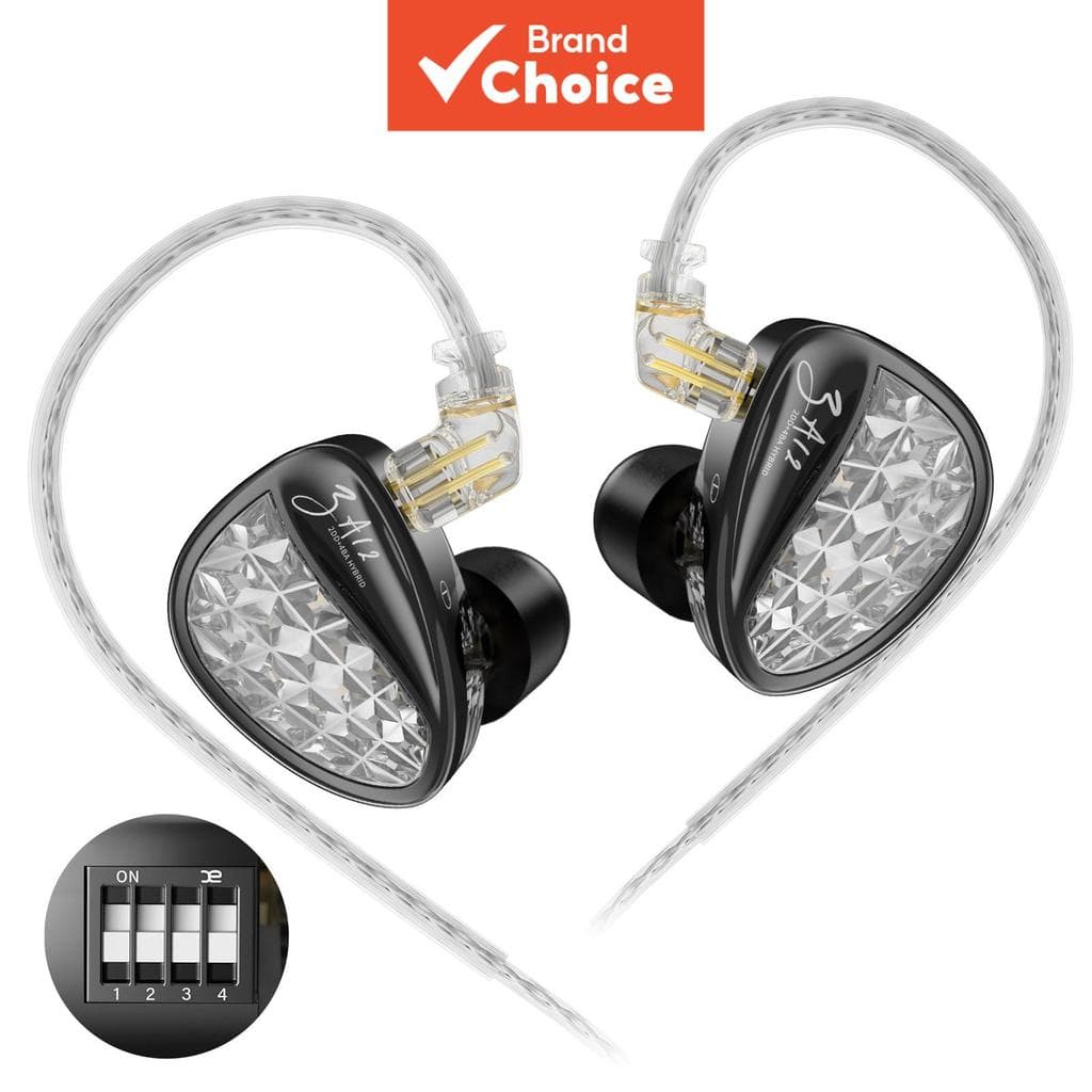 Fones de ouvido intra-auriculares KZ ZA12, fones com design elegante e acabamento em cristal, cabo branco com conector 2PIN, controle remoto numerado.