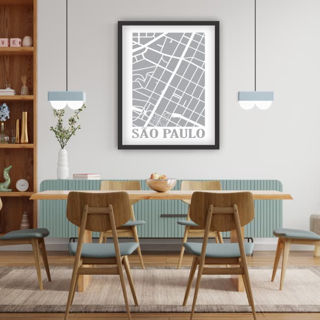 Quadro mapa skyline São Paulo cidade do Brasil mapa das ruas avenidas capital