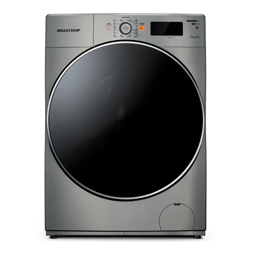 Máquina de lavar e secar Brastemp BNQ10AS, cor prata, modelo frontal