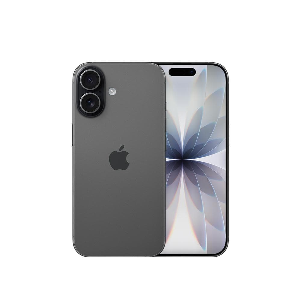 iPhone 17 256GB Preto - Visão frontal e traseira com câmera dupla e display floral