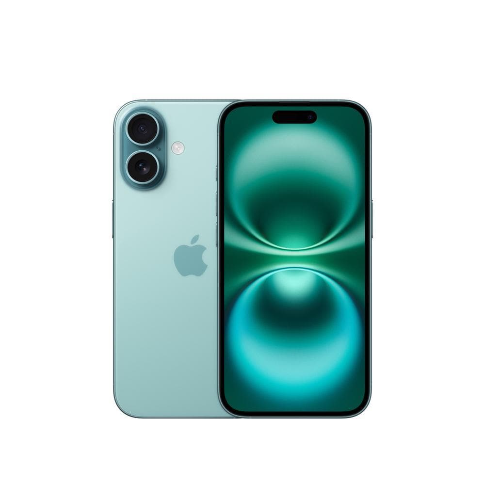 iPhone 16 512GB Verde Acinzentado, visto de perfil, com fundo branco