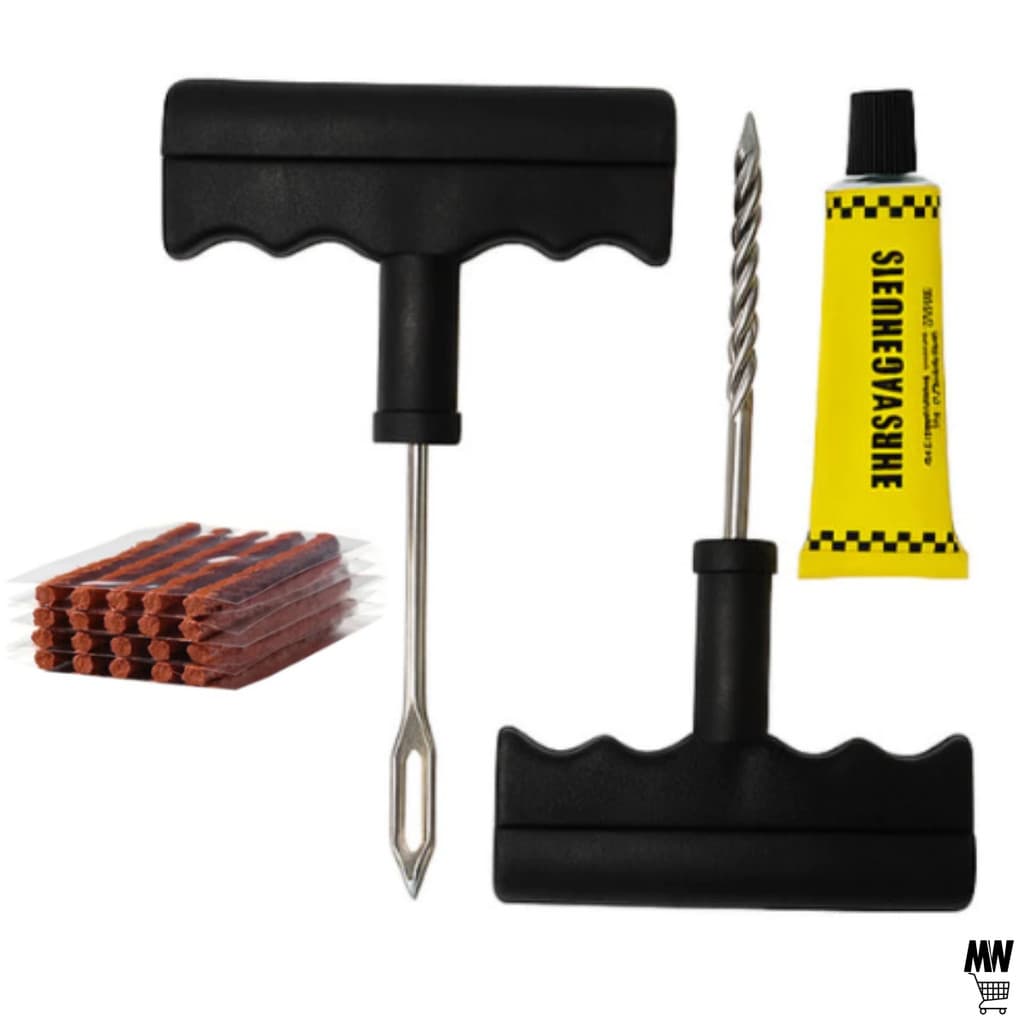 Kit de reparo de pneu sem câmara para carro e moto com martelo, ferramenta de perfuração, cola e remendos