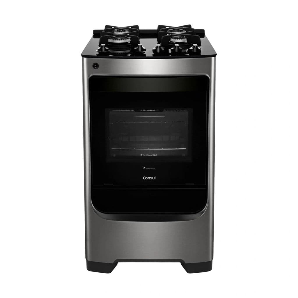 Fogão Consul 4 Bocas Cor Inox com Mesa de Vidro e Grade de Ferro Fundido - CFO4VAR