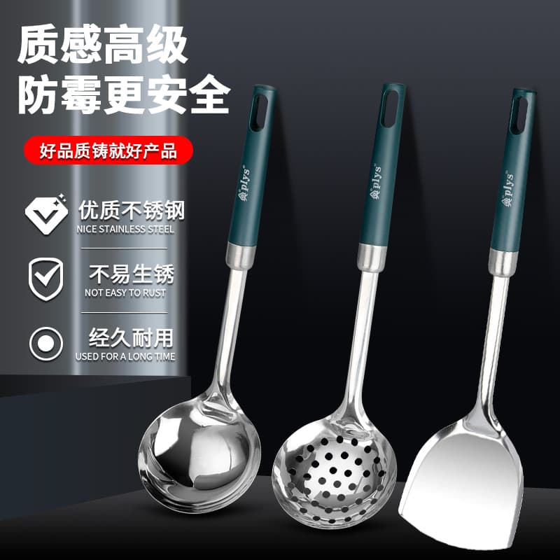 Conjunto de utensílios de cozinha com espátulas e colheres de aço inoxidável