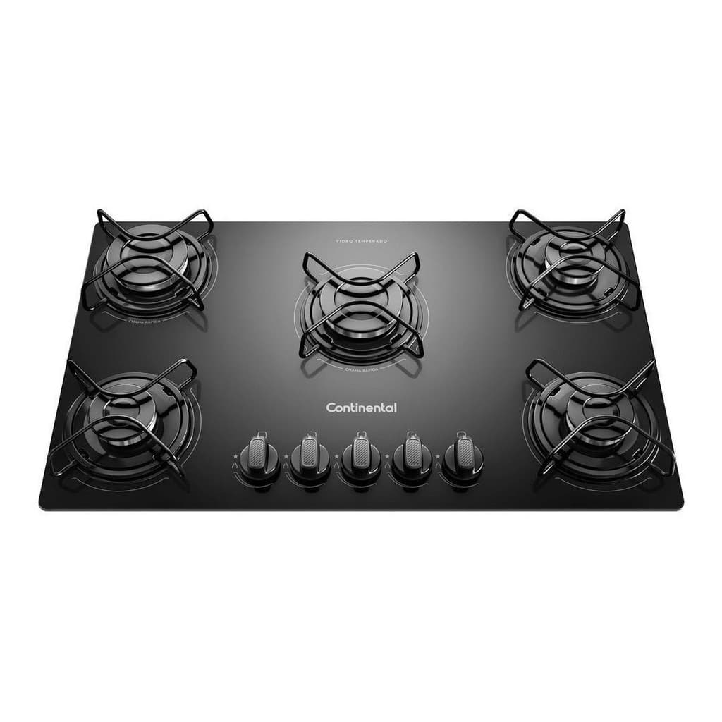 Continental KC5GP Preto Cooktop 5 Bocas a Gás de Vidro Temperado- BIVOLT