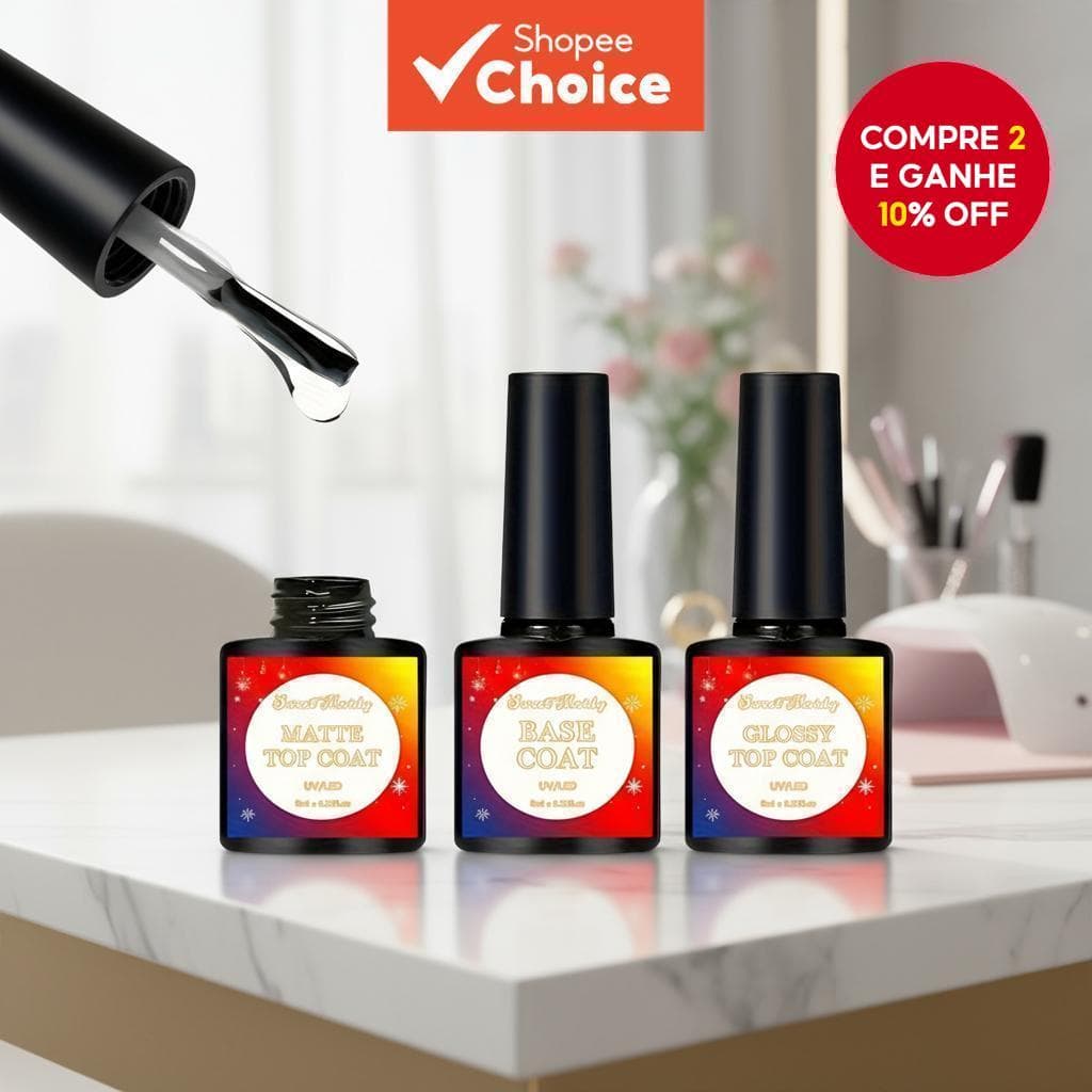  Conjunto de Base e Top Coat Fosco para Unhas em Gel, Esmalte em Gel Sem Limpeza, Top Coat Transparente, Brilho