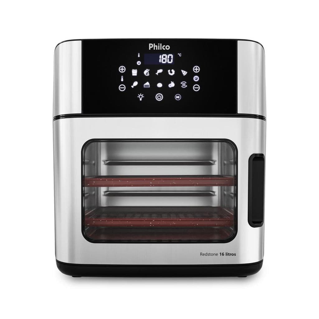 Fritadeira elétrica de ar Philco 16L com painel digital, cor prata e preto, fundo branco