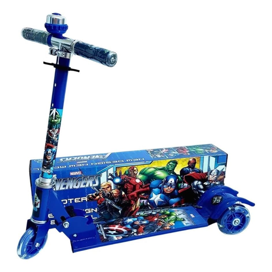 Patinete infantil Marvel Vingadores com estrutura de metal e altura ajustável, azul