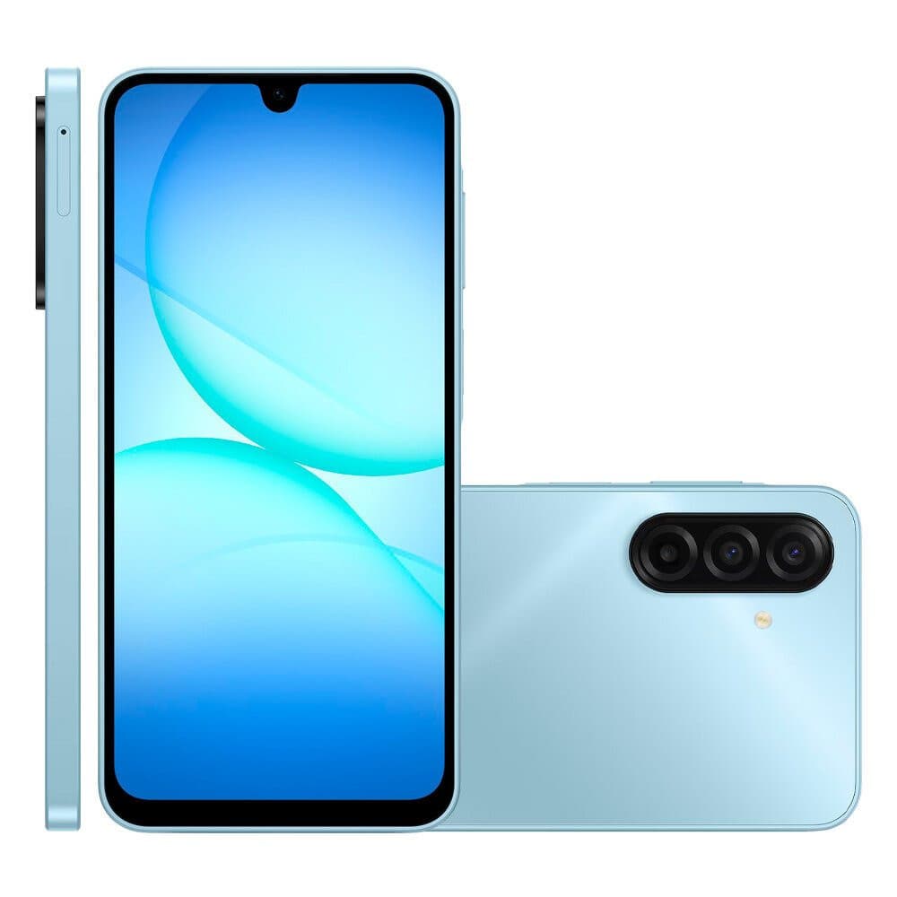 Smartphone Samsung Galaxy A17 com IA, câmera tripla, 256 GB, 4G - Azul claro