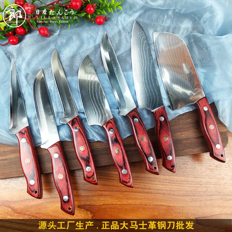 Set de facas de chef com cabo octogonal vermelho e lâminas de aço inoxidável