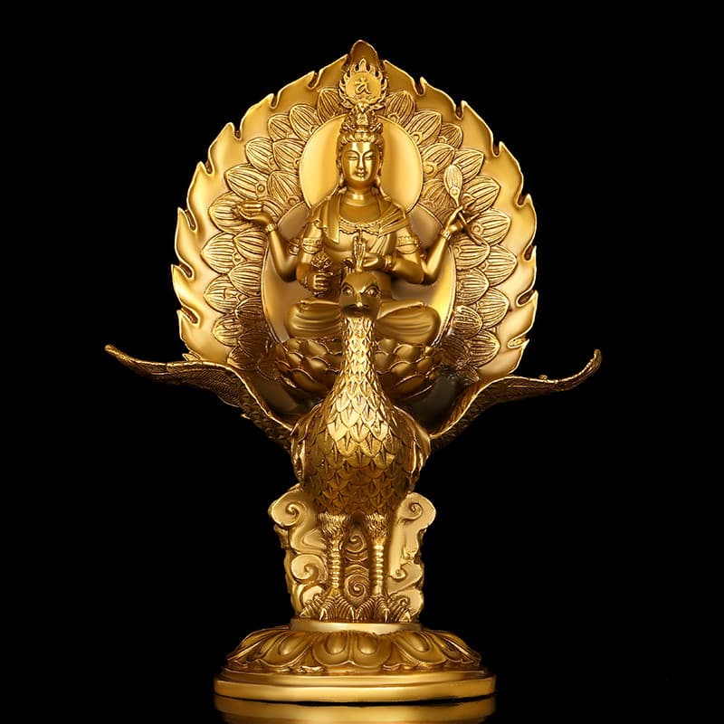 Cobre pavão rei ornamentos de cobre puro pavão Daming rei Dolo Bodhisattva buda mãe Bronze estátua casa Budd