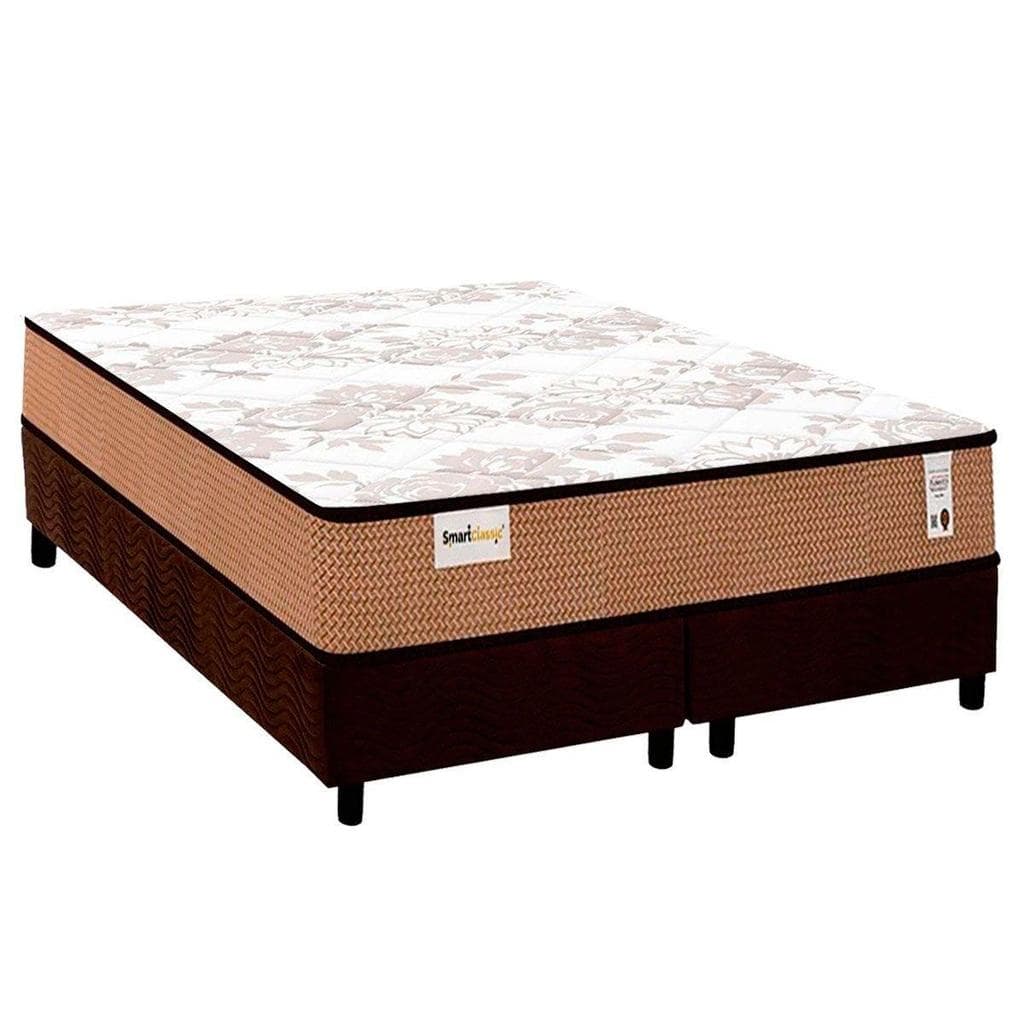 Cama box queen com colchão de molas ensacadas Plumatex Smart Classic e base CRC Suede Brown