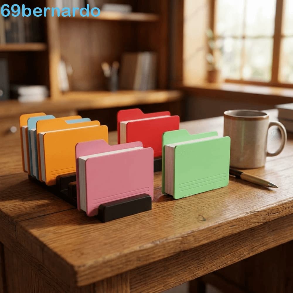Álbuns de fotos dobráveis BERNARDO em cores vibrantes, dispostos em suporte de mesa