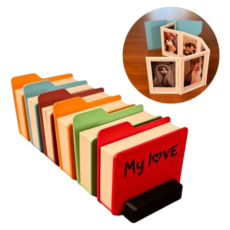 Álbum de fotos dobrável multicolorido com mini porta-retratos