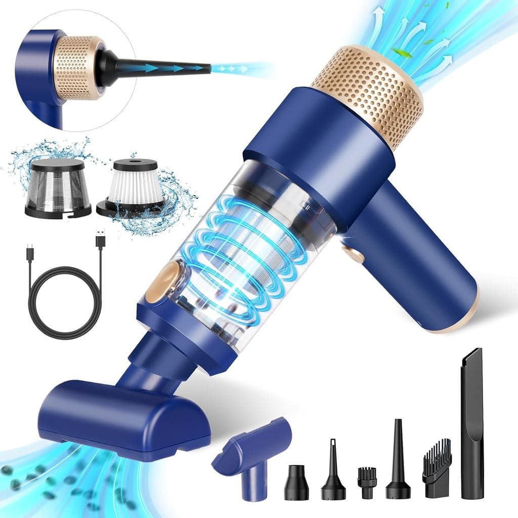 Aspirador de pó portátil sem fio Sweetone azul e dourado com acessórios