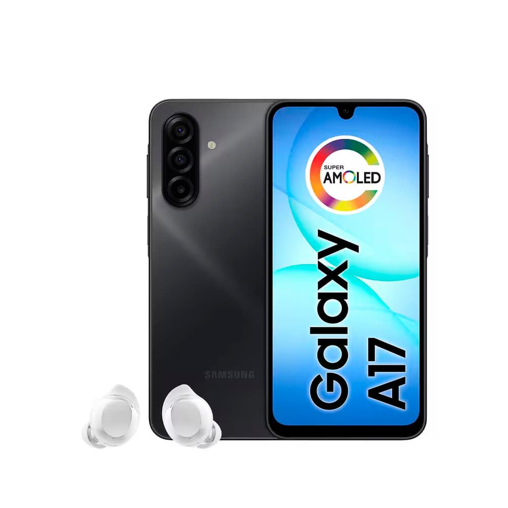 Smartphone Samsung Galaxy A17 4G com tela Super AMOLED e fones de ouvido Galaxy Buds Core Bluetooth