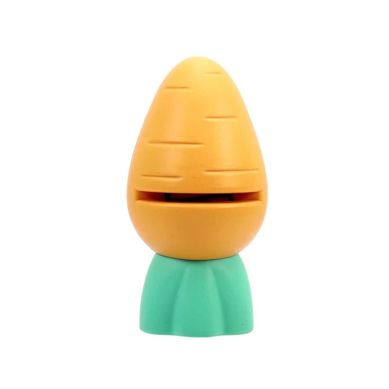 Brinquedo em forma de rabanete com base verde e parte superior laranja