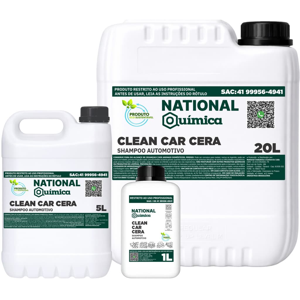 Shampoo automotivo Clean Car Cera National Química 1L, 5L e 20L