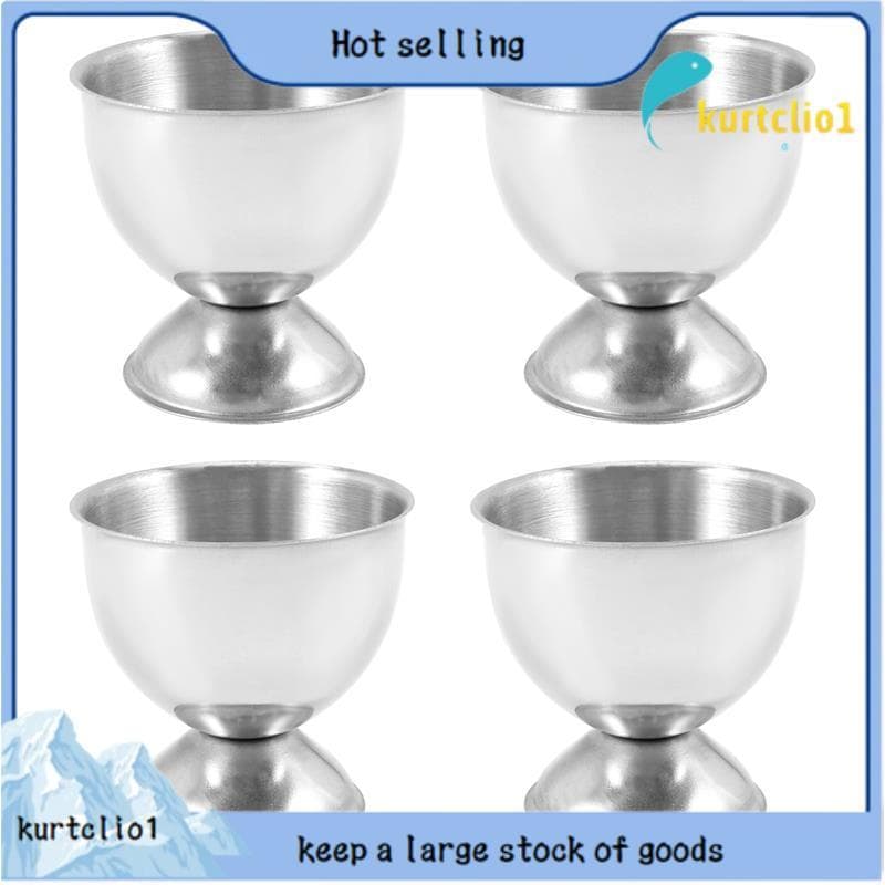 Conjunto de quatro copos de ovo de aço inoxidável com design elegante, fundo branco e texto 'Hot selling'.