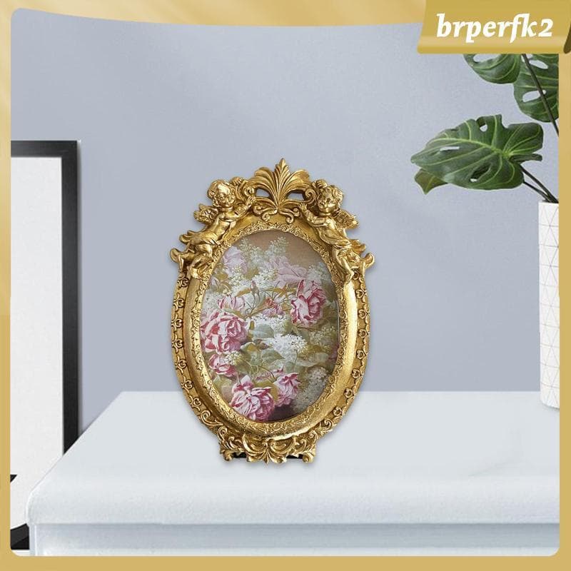Porta-retratos dourado com moldura floral para mesa ou parede
