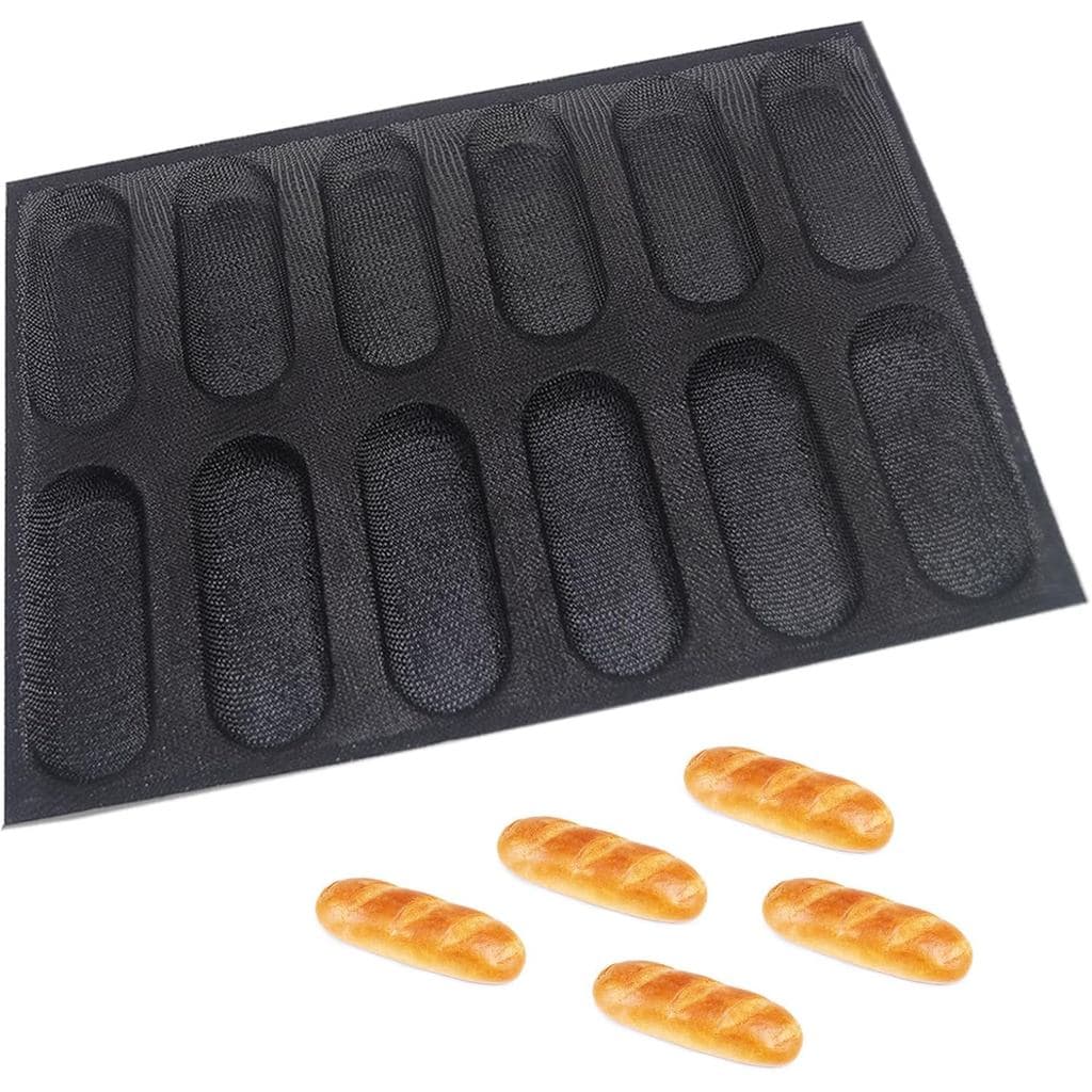 Forma de Silicone Dioycli para Pão, Forma Perfurada para Mini Baguete e Pão de Hot Dog, Tapete Antiaderente para 12 Pães