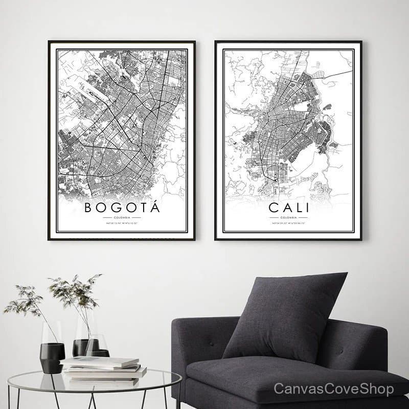 Pôster do Mapa da Cidade de Bogotá OYDL, Imagens de Parede em Preto e Branco, Impressões do Mapa da Cidade de Cali, Arte