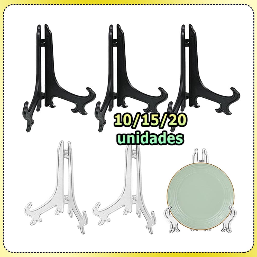 Kit 10/15/20 Suporte para pratos de jantar expositor de plástico dobrável para fotos porta-retratos e pratos decorativos