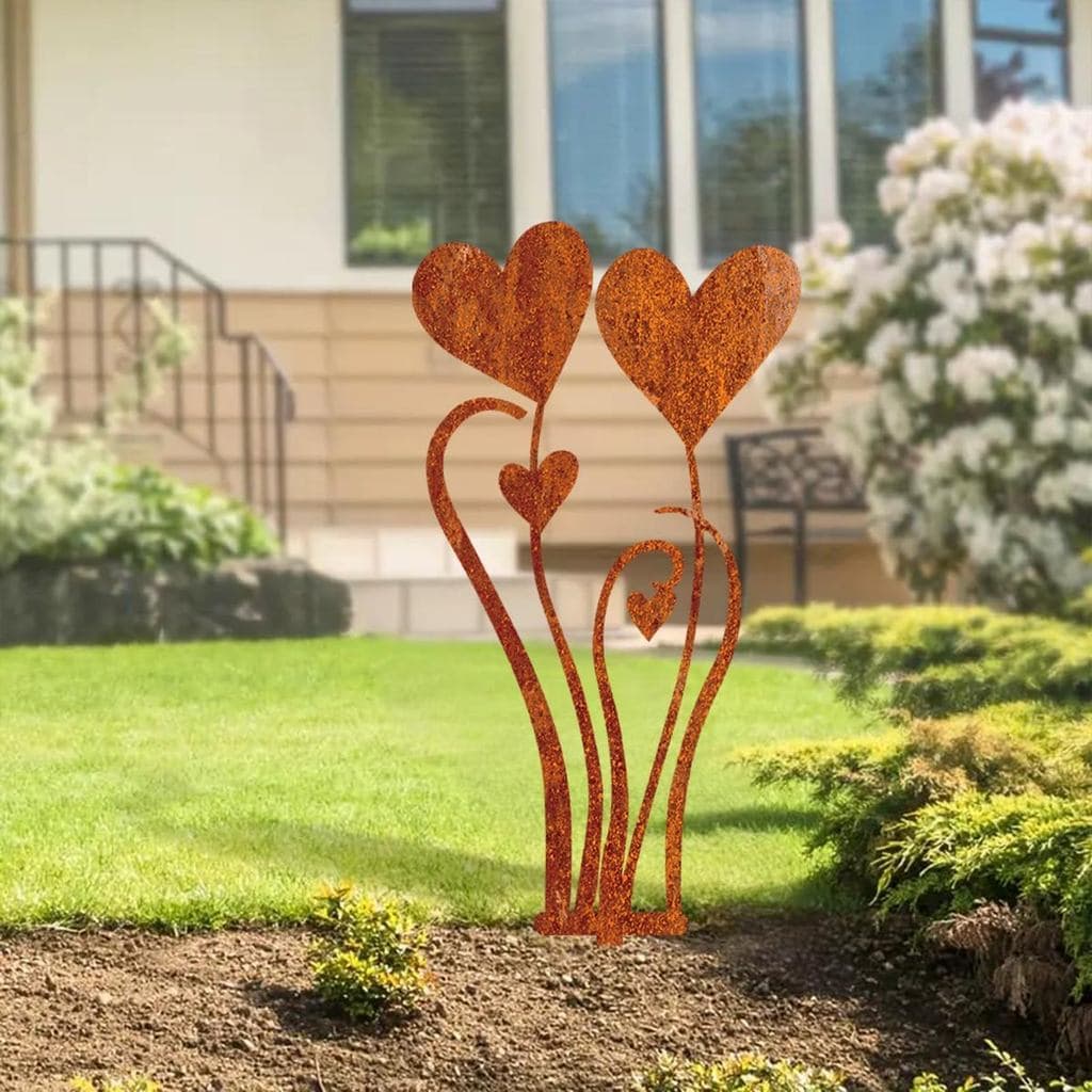 Estacas decorativas de metal em forma de coração para jardim, quintal e pátio