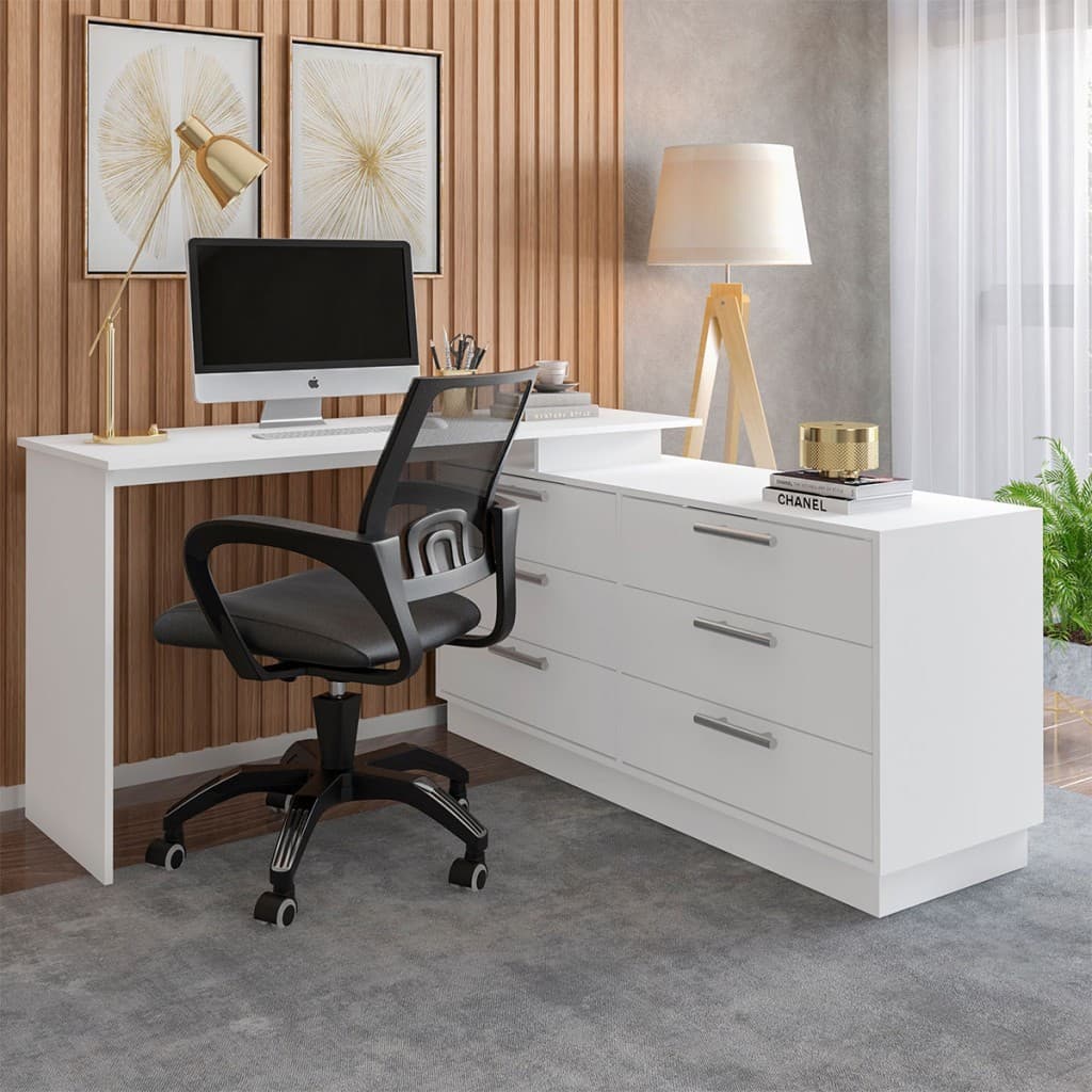 Mesa Escrivaninha com Cômoda Rocher 6 Gavetas - Pnr Móveis