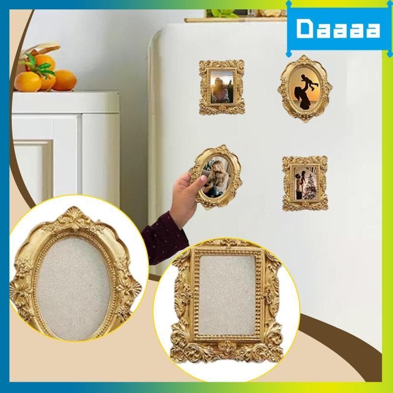 Porta-retratos magnéticos de resina de geladeira com molduras douradas e elegantes