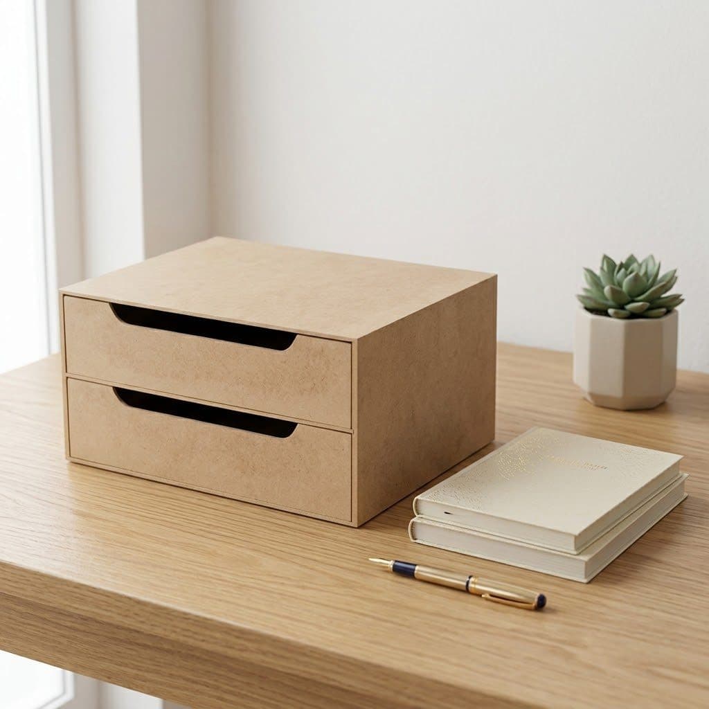 Gaveteiro organizador de mesa MDF 2 gavetas para escritório ou home office, cor marrom.