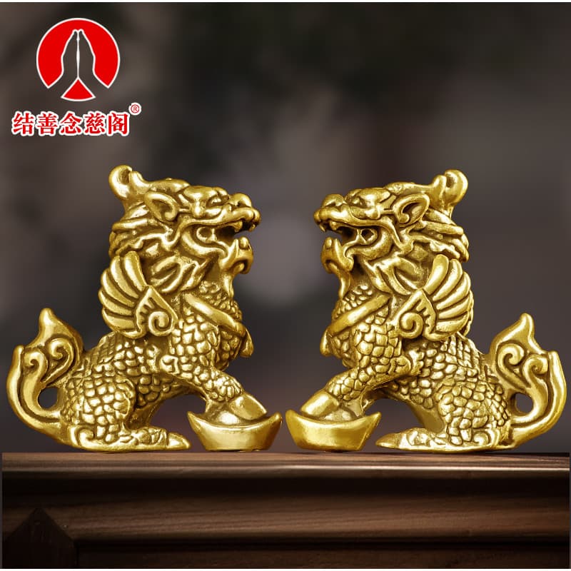 Cobre puro Pixiu ornamentos par cabeça de dragão dragão dragão tartaruga cobre caranguejo Kirin Pichu alça de bronze peç