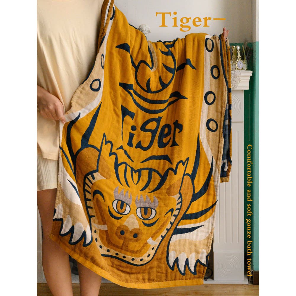 Toalha de banho masculina com padrão de tigre, tecido de algodão, confortável e macia