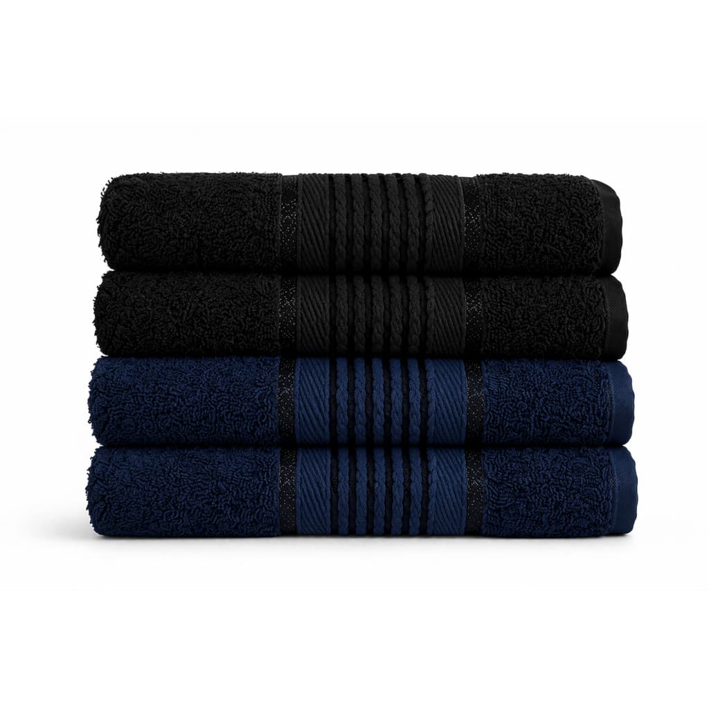 Kit de 5 toalhas de banho Monarca, 4 de banho e 1 de piso, azul e preto com piso azul, 100% algodão