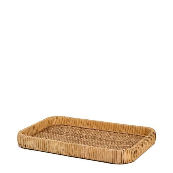 Bandeja Retangular Decorativa em Rattan Fibra Natural Rústica Artesanal Servir 40cm