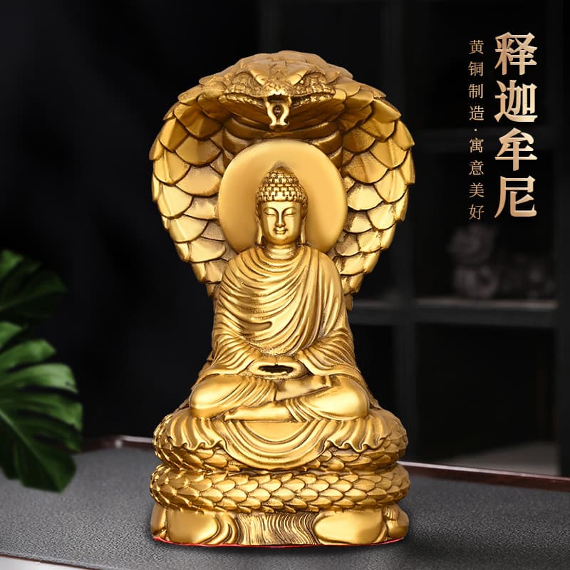 Todo o cobre sakyamuni ornamentos casa estudo escritório artesanato estátua de cobre cobra de bronze proteger estátua de