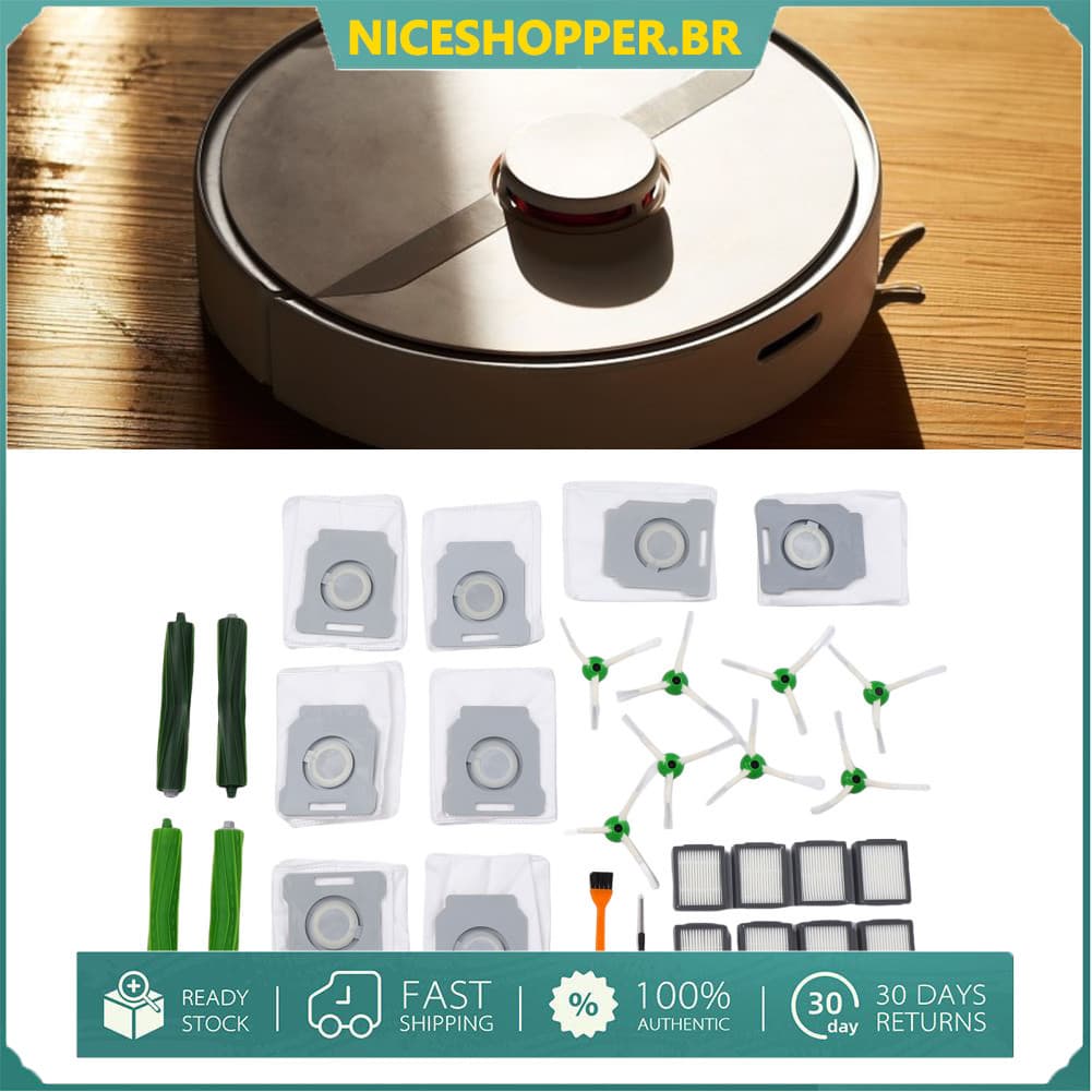 Kit de reposição para robô aspirador de pó com 30 peças, fundo branco, 100% autêntico, 30 dias de garantia