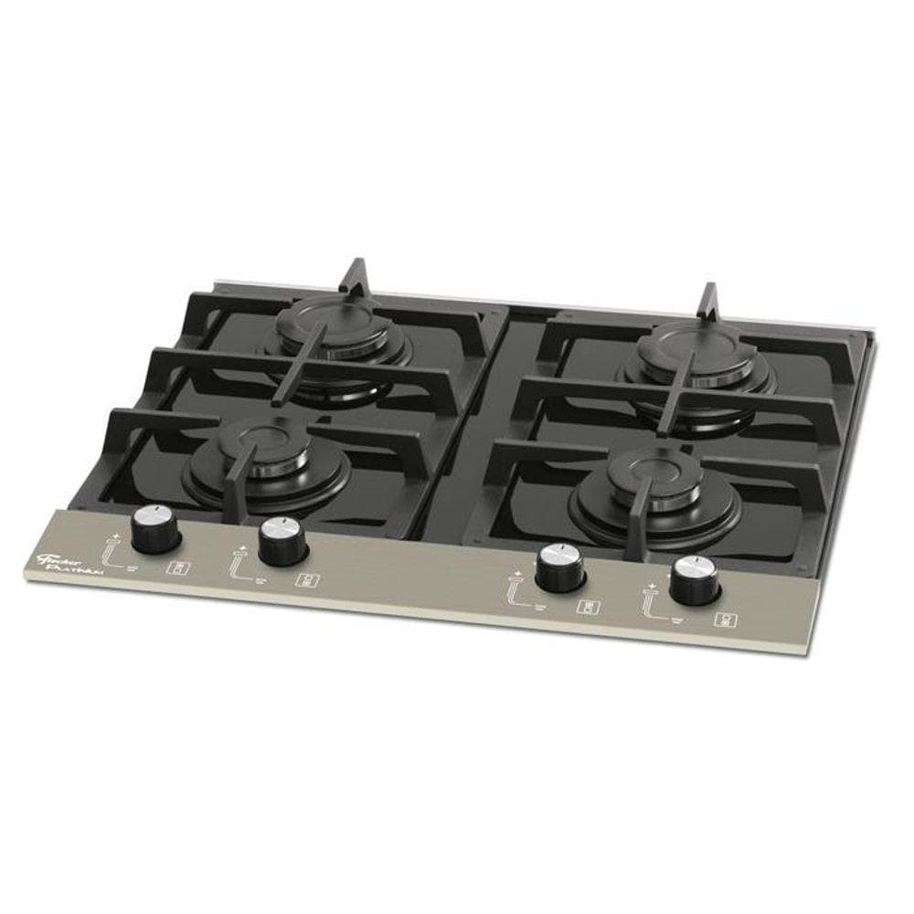 Cooktop Fischer 4 queimadores preto e cinza com quatro queimadores visíveis