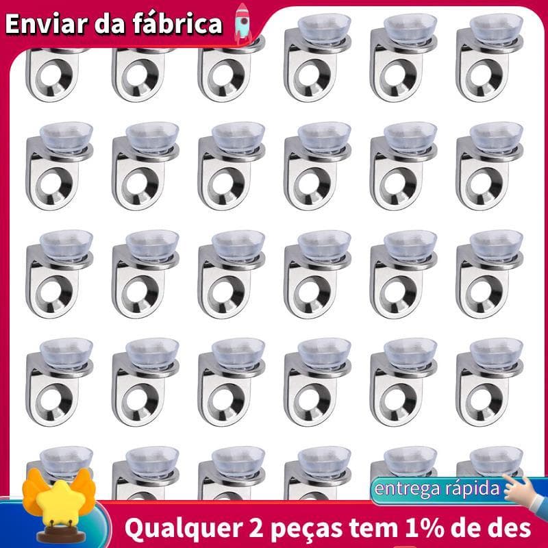 30 peças de suporte de prateleira de vidro com ventosas de ângulo reto para armários de cozinha