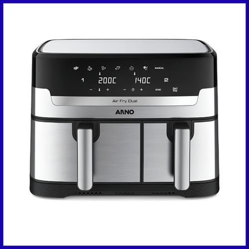 Fritadeira Airfryer Arno Dualzone 8,3L Inox com controle digital e compartimentos duplos