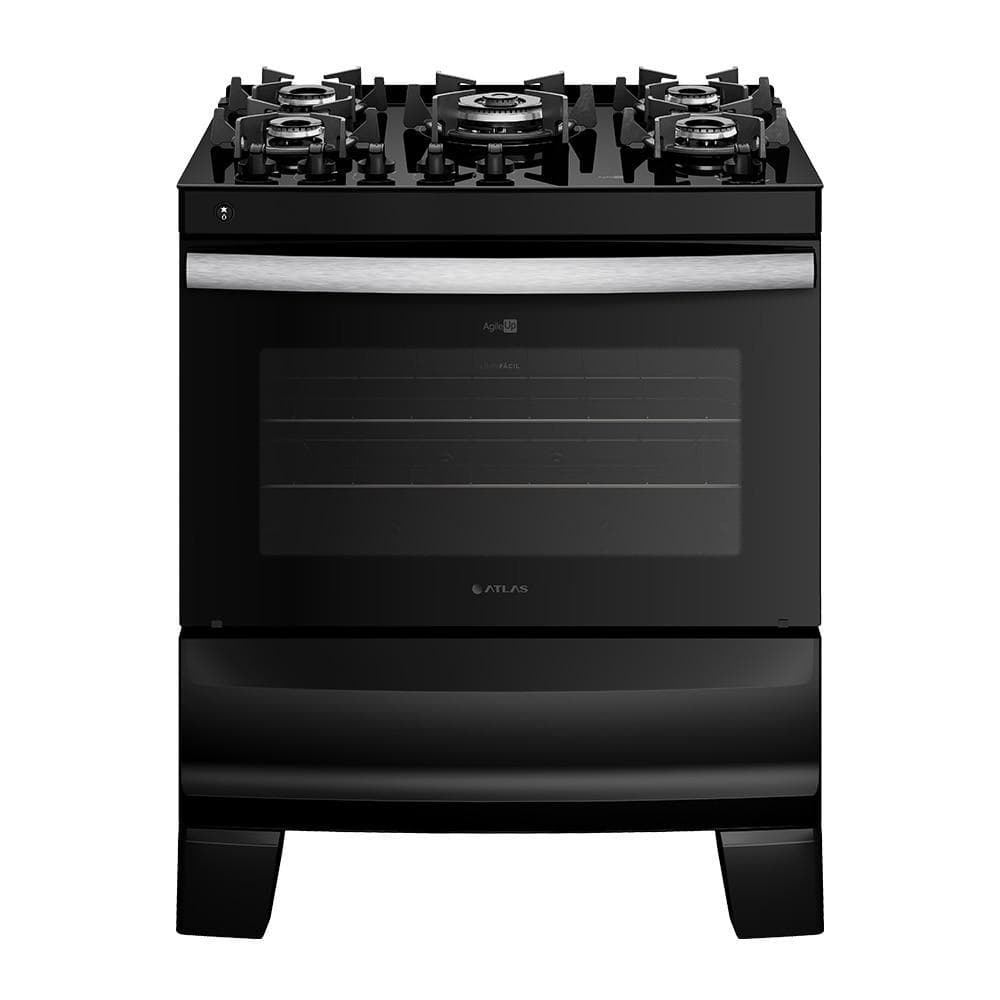 Fogão 5 Bocas Atlas Agile Up Glass 1665 Preto com vidro e porta de forno