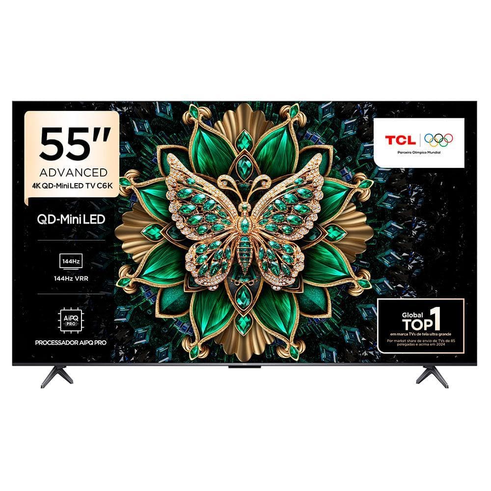Smart TV TCL QD-Mini LED 55 polegadas 4K com processador AI PQ Pro, 144Hz VRR, e selo Global Top 1