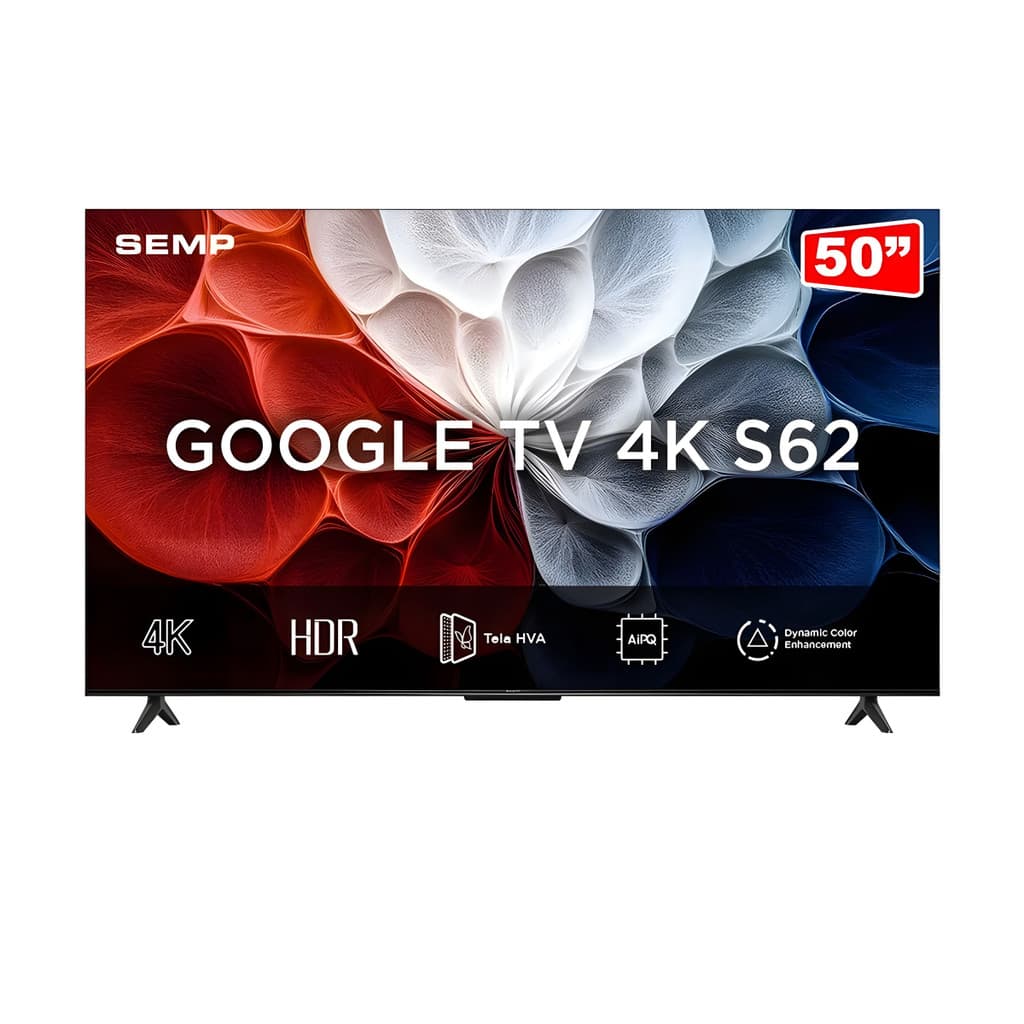 Smart TV Semp 50 polegadas 4K com Google TV, HDR e resolução UHD.
