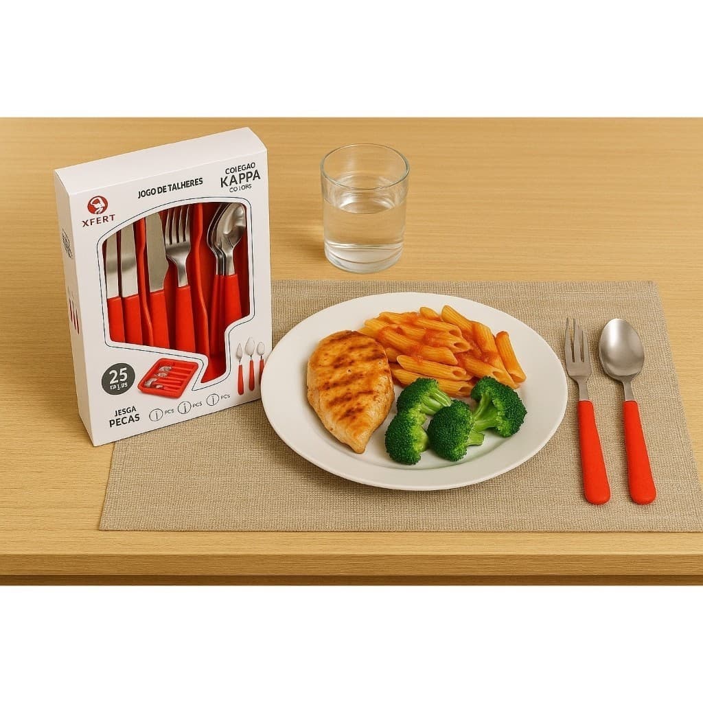 Jogo de Talheres Vermelhos com Pratos e Utensílios de Cozinha