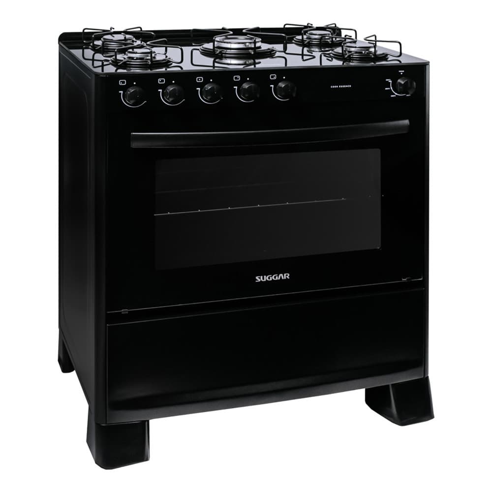 Fogão Suggar de Piso Cook Essence 5 Bocas com Mesa de Vidro preto